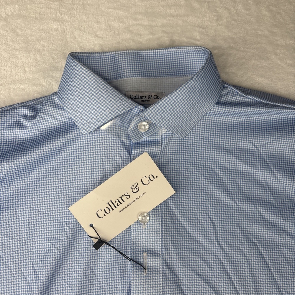 Collars and Co. NWT Polo Shirt Blue Houndstooth Shirt Size Medium Short Sleeve